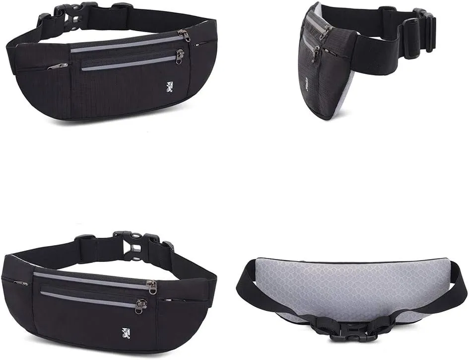Peicees Running Belt with 2 Water Bottles, Multifunctional Zipper Pocket Adjustable Strap Water Resistant Waist Bag Fanny Pack Waist Pack Phone Holder Pouch for Running Hiking Cycling Climbing Runners