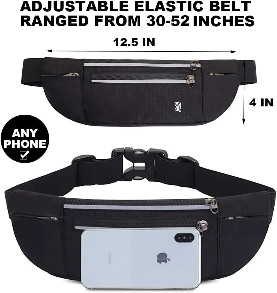 Peicees Running Belt with 2 Water Bottles, Multifunctional Zipper Pocket Adjustable Strap Water Resistant Waist Bag Fanny Pack Waist Pack Phone Holder Pouch for Running Hiking Cycling Climbing Runners