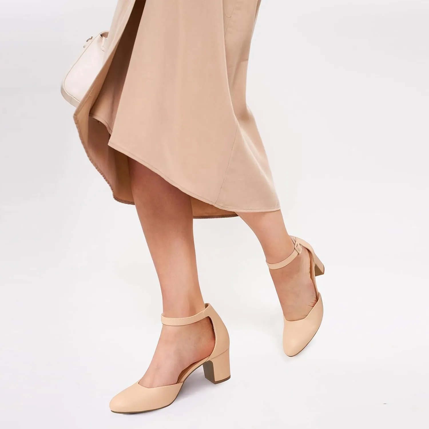 PIZZ ANNU Women's Gilaa Closed Toe Low Chunky Heels Pumps Ankle Strap Wedding Business Round Toe Block Dress Shoes