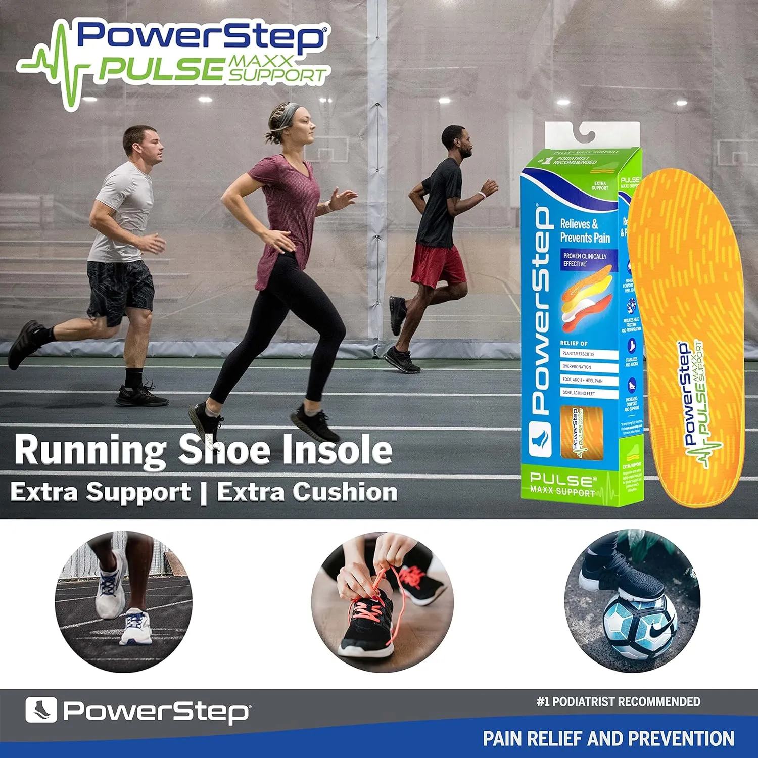 PowerStep Pulse Maxx Running Insoles - Overpronation Corrective Orthotic Inserts for Running Shoes - Maximum Ankle, Foot Pain Relief & Arch Support Insoles - Made in The USA (M 7-7.5, F 9-9.5)