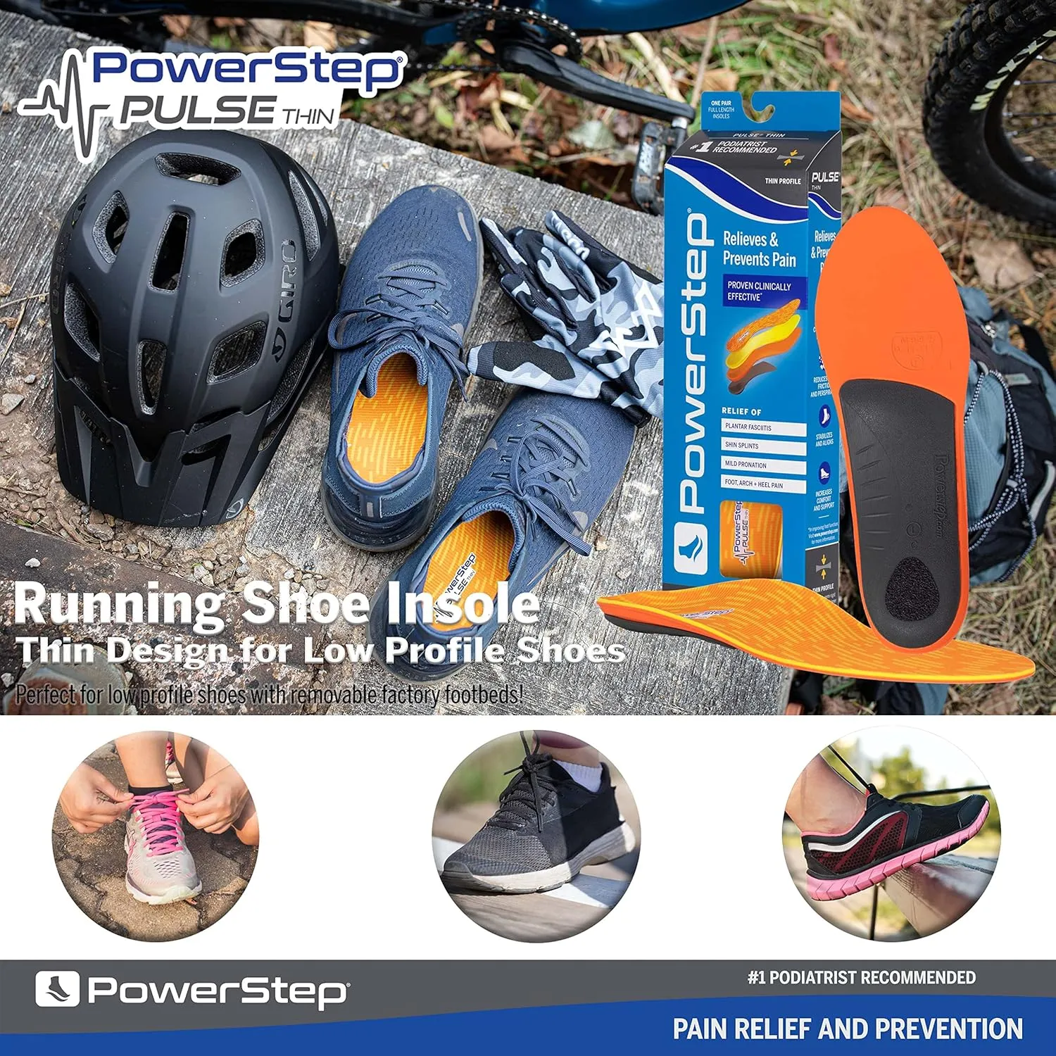 PowerStep Pulse Thin Orthotics - Arch Support Inserts   Pain Relief for Cleats & Tight Running Shoes - Insoles for Plantar Fasciitis, Mild Pronation & Shin Splints - Made in USA (M 11-11.5)