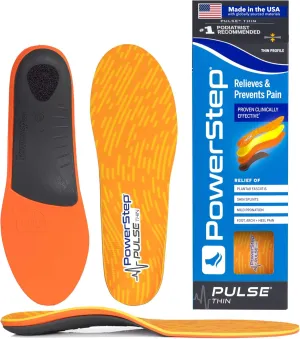 PowerStep Pulse Thin Orthotics - Arch Support Inserts   Pain Relief for Cleats & Tight Running Shoes - Insoles for Plantar Fasciitis, Mild Pronation & Shin Splints - Made in USA (M 11-11.5)