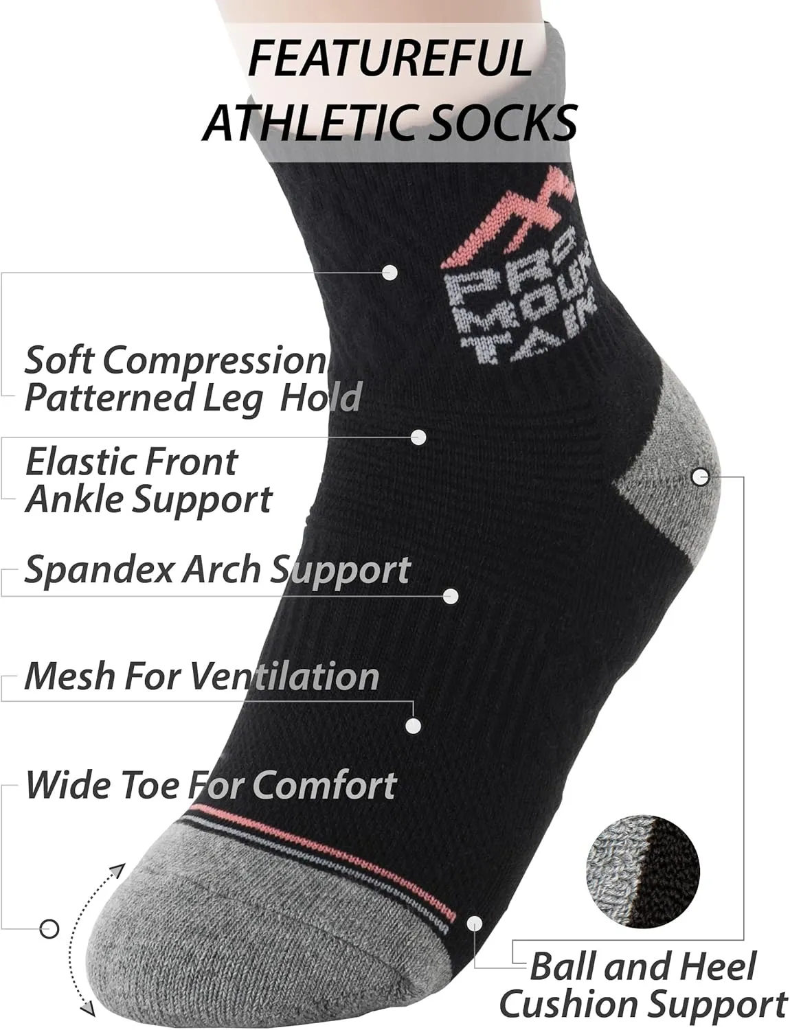 Pro Mountain Wide Toe Box For Health Cotton Compression Ankle Socks Athletic Hiking Mesh Quarter Length