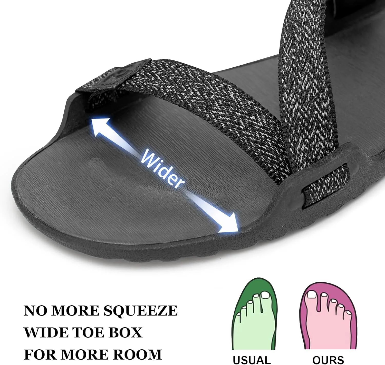 Pulltop Men's Wide Barefoot Sandals - Minimalist | Zero Drop | Ultralight Trail Running Hiking Sandals Adjustable