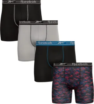 Rebook Mens Boxer Briefs - 4 Pack Moisture Wicking Stretch Performance Mens Underwear Boxers with Contour Pouch (Sizes: S-XL)