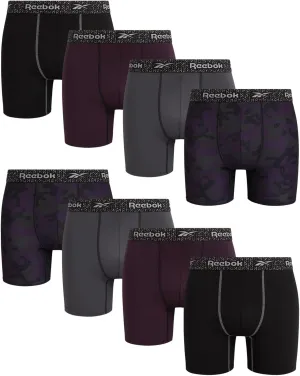 Rebook Mens Boxer Briefs - 8 Pack Stretch Performance Moisture Wicking Mens Underwear Boxers with Contour Pouch (Sizes: S-XL)