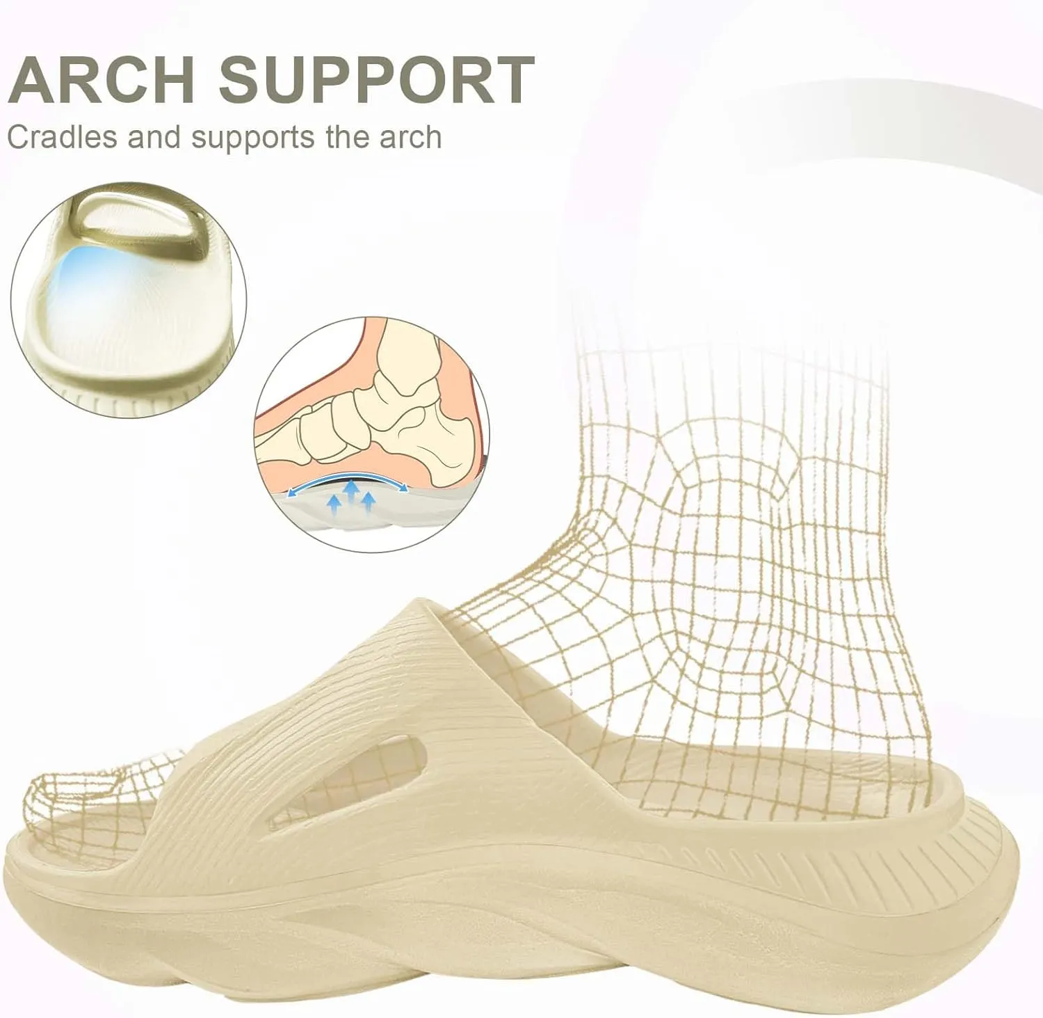 Recovery Slides for Men and Women - Orthopedic Sandals with Arch Support & Thick Cushion, Plantar Fasciitis Slippers, Lightweight Non-Slip Slides for Post-Workout Recovery