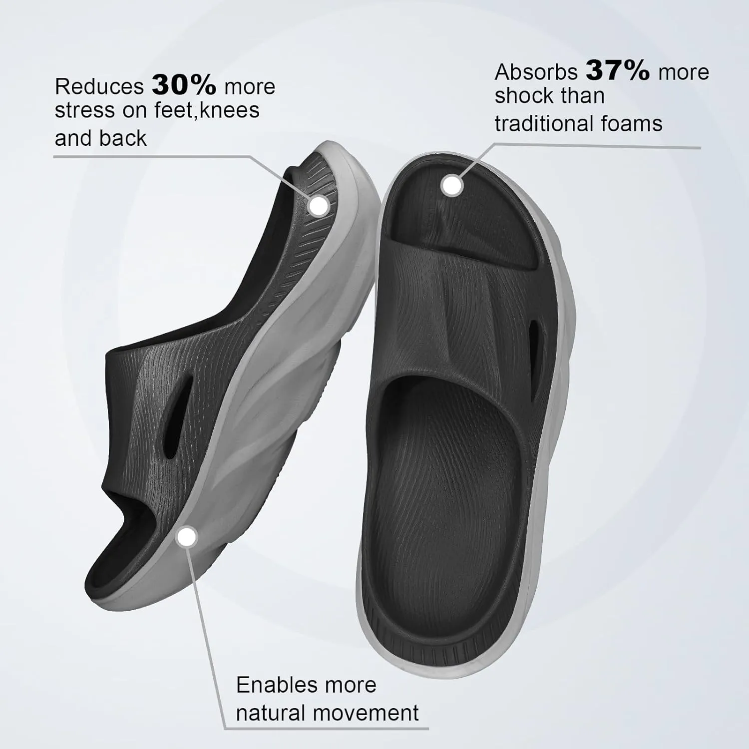 Recovery Slides for Men and Women - Orthopedic Sandals with Arch Support & Thick Cushion, Plantar Fasciitis Slippers, Lightweight Non-Slip Slides for Post-Workout Recovery