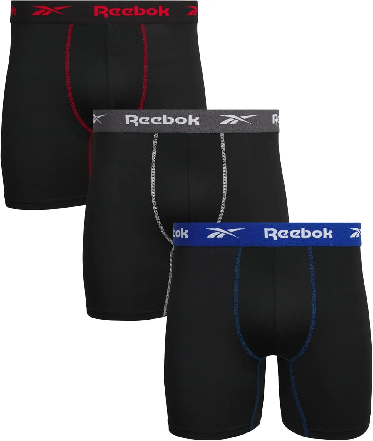 Reebok Mens Boxer Briefs - 3 Pack Moisture Wicking Stretch Performance Mens Underwear Boxers with Contour Pouch (Sizes: S-XL)