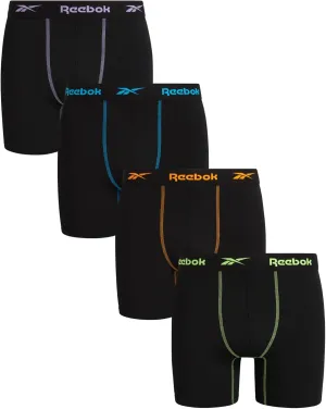 Reebok Mens Boxer Briefs - 4 Pack Moisture Wicking Stretch Performance Mens Underwear Boxers with Contour Pouch (Sizes: S-XL)
