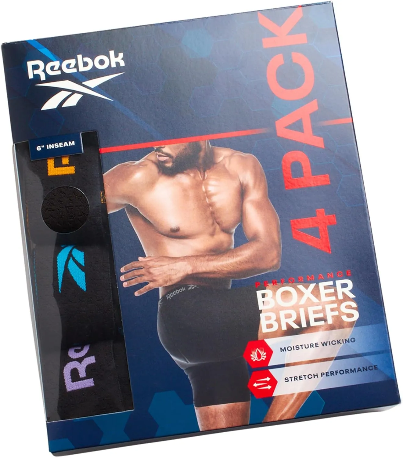 Reebok Mens Boxer Briefs - 4 Pack Moisture Wicking Stretch Performance Mens Underwear Boxers with Contour Pouch (Sizes: S-XL)