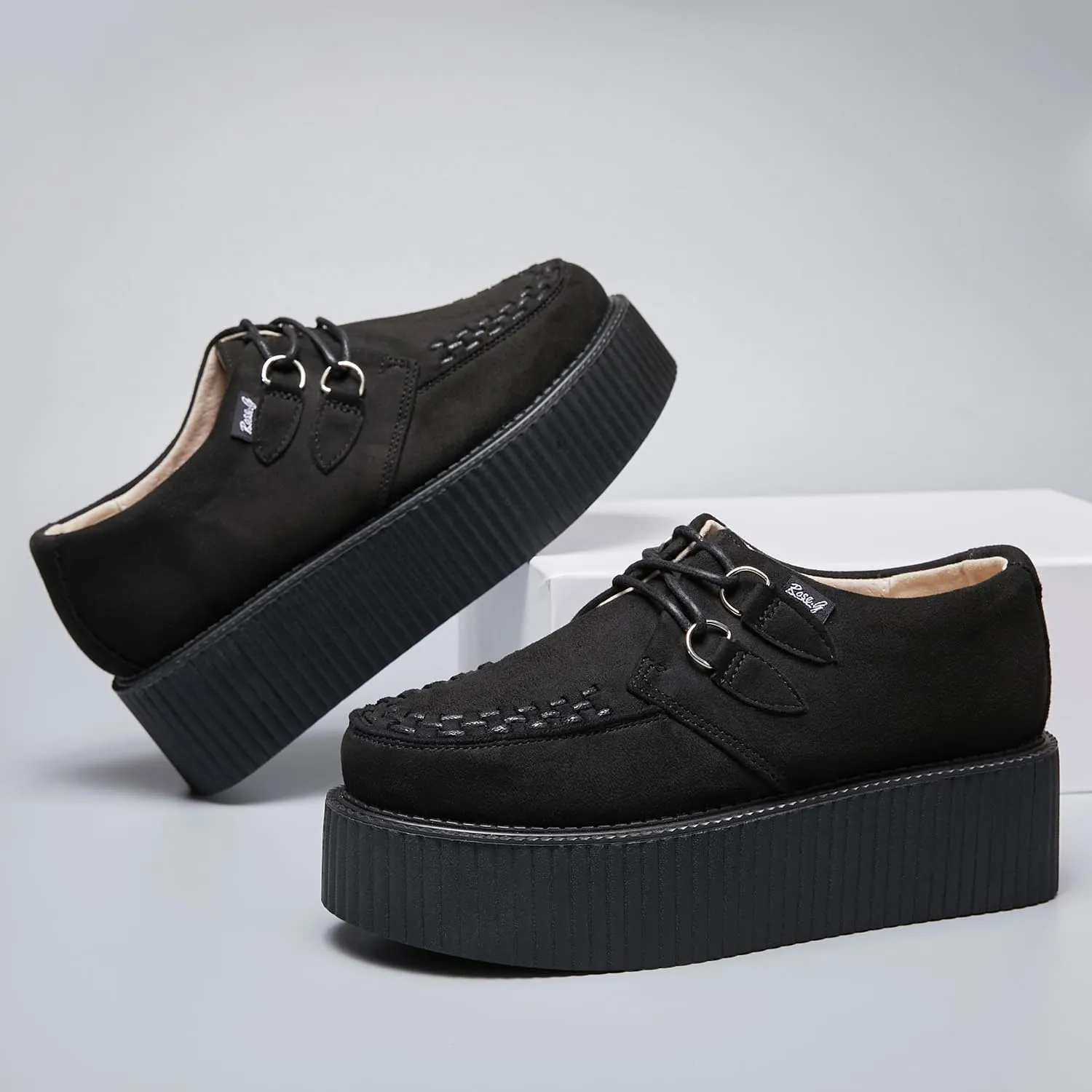 RoseG Women's Handmade Suede Lace Up Flat Platform Creepers Shoe