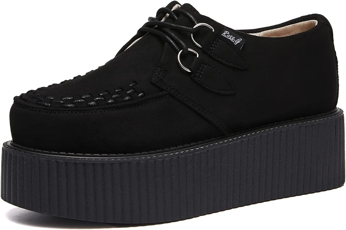 RoseG Women's Handmade Suede Lace Up Flat Platform Creepers Shoe
