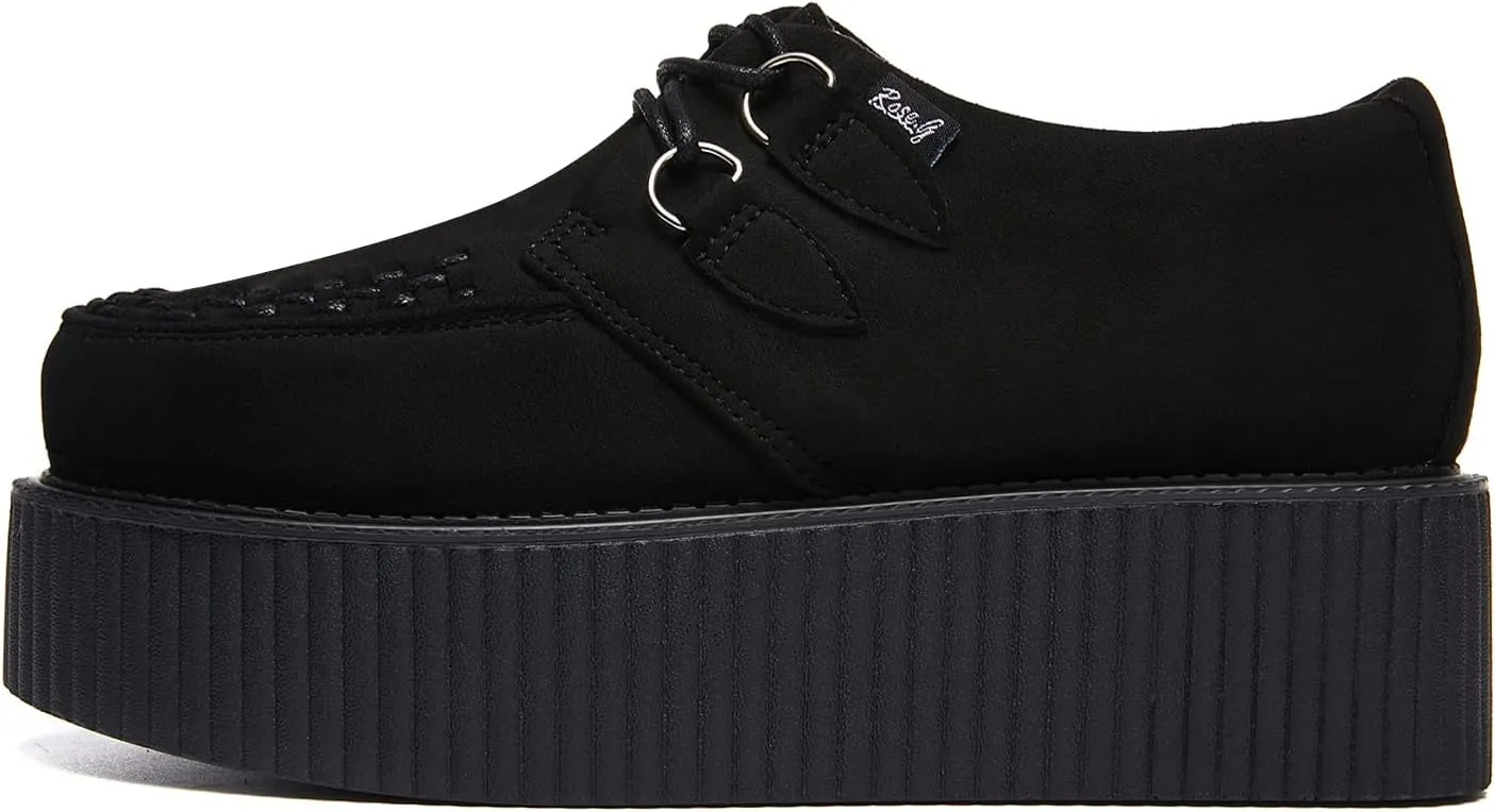 RoseG Women's Handmade Suede Lace Up Flat Platform Creepers Shoe