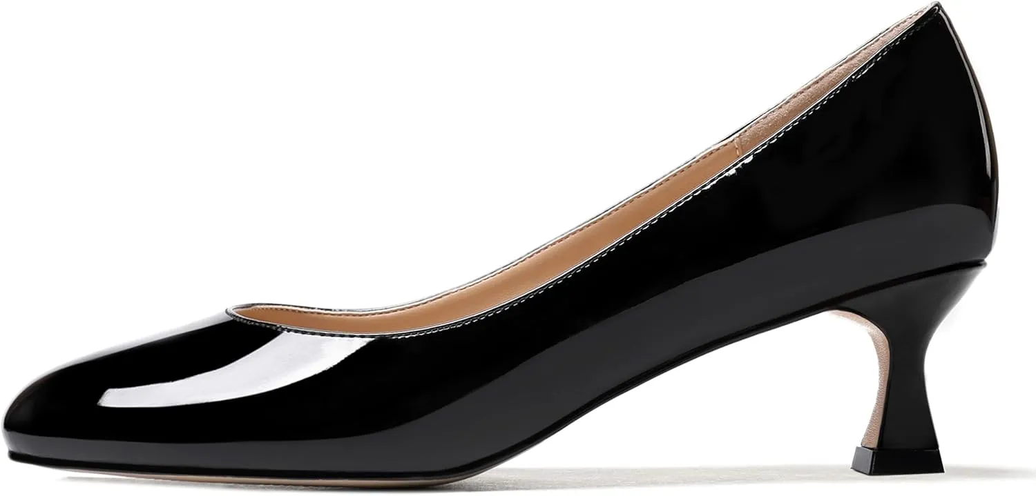 ROSERWISH Womens Wedding Stylish Fashion Round Toe Patent Slip On Kitten Low Heel Pumps Shoes 2 Inch