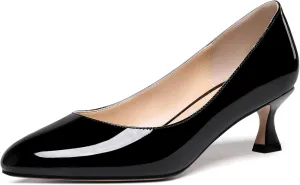 ROSERWISH Womens Wedding Stylish Fashion Round Toe Patent Slip On Kitten Low Heel Pumps Shoes 2 Inch
