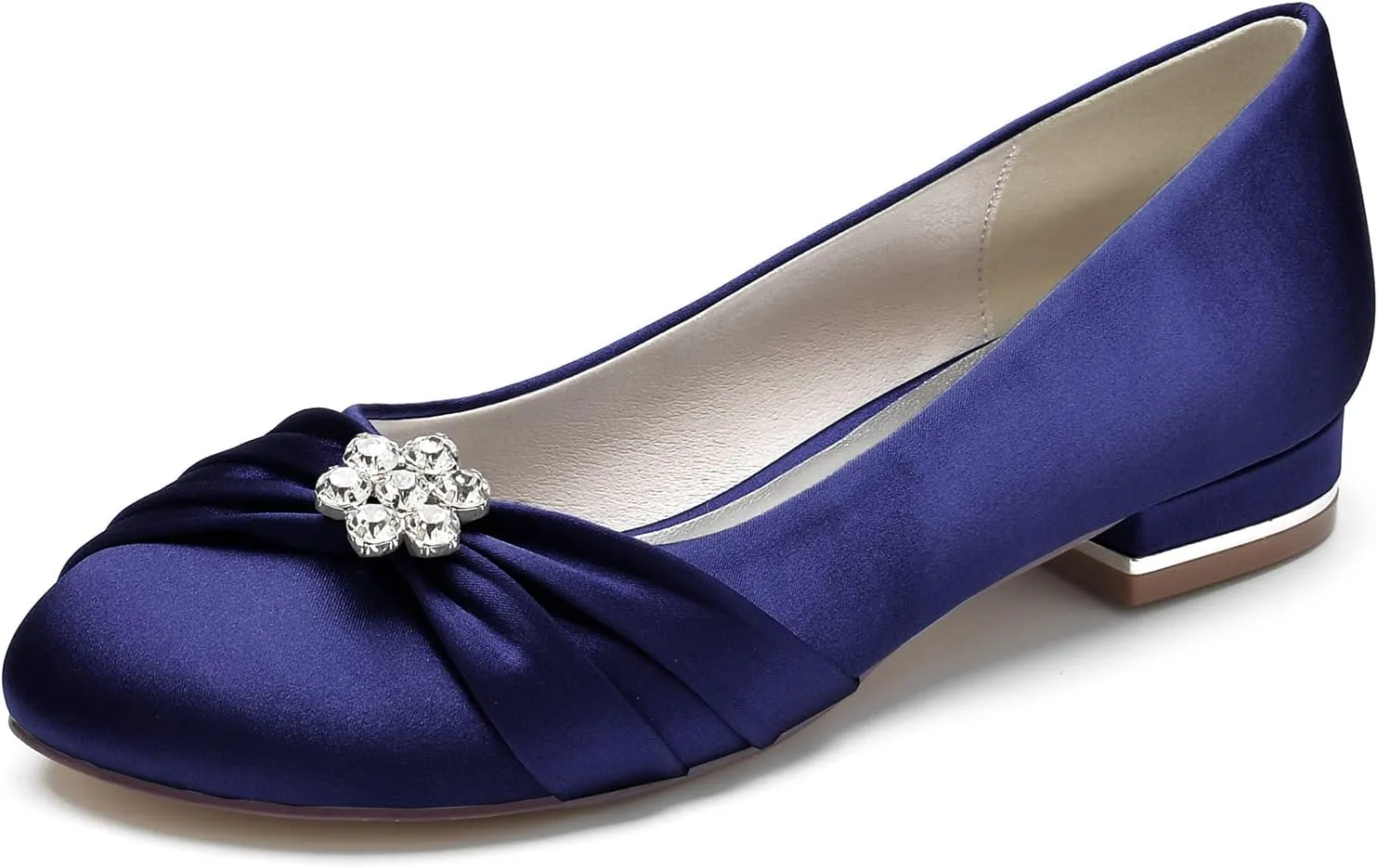 Round Toe Satin Flats Wedding Shoes for Bride Comfortable Bridal Flats Rhinestones Prom Evening Party Dress Pumps for Women