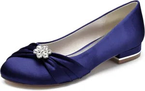 Round Toe Satin Flats Wedding Shoes for Bride Comfortable Bridal Flats Rhinestones Prom Evening Party Dress Pumps for Women