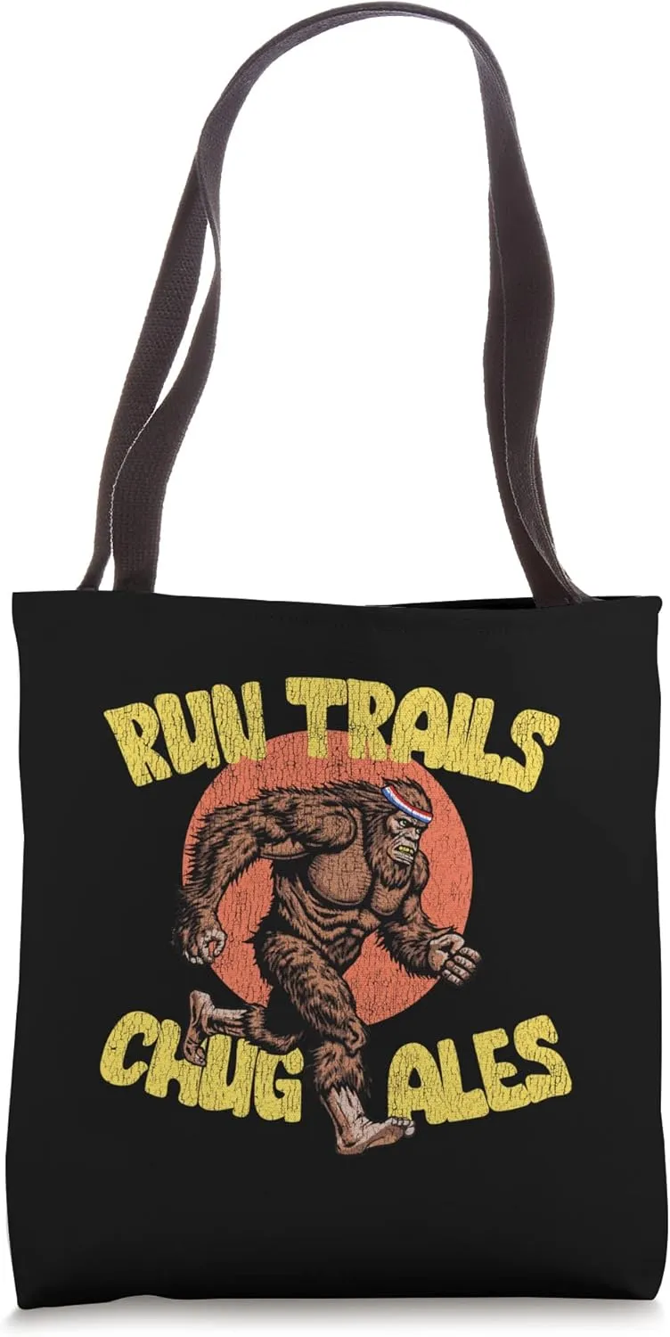 Run Trails Chug Ales Funny Sasquatch Trail Runner Beer Tote Bag