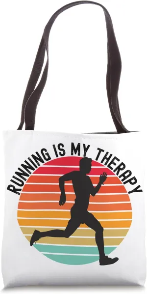 Running is My Therapy Jogger Running Retro Sunset Tote Bag