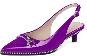 SAMMITOP Slingback Kitten Heels Low Heel Beaded Pumps Pointed Toe with Buckle Strap Heeled Sandals Wedding Party Office Dress Shoes 1.6 Inch