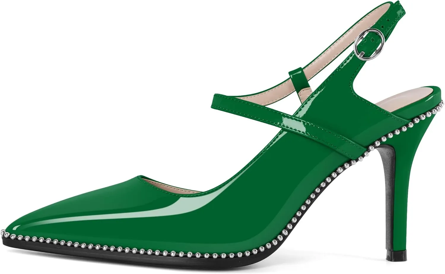 SAMMITOP Women Slingback Heels Ankle Strap Beaded D'Orsay Stiletto High Heel Close Pointed Toe Wedding Dress Pumps Shoes 3.5 Inch