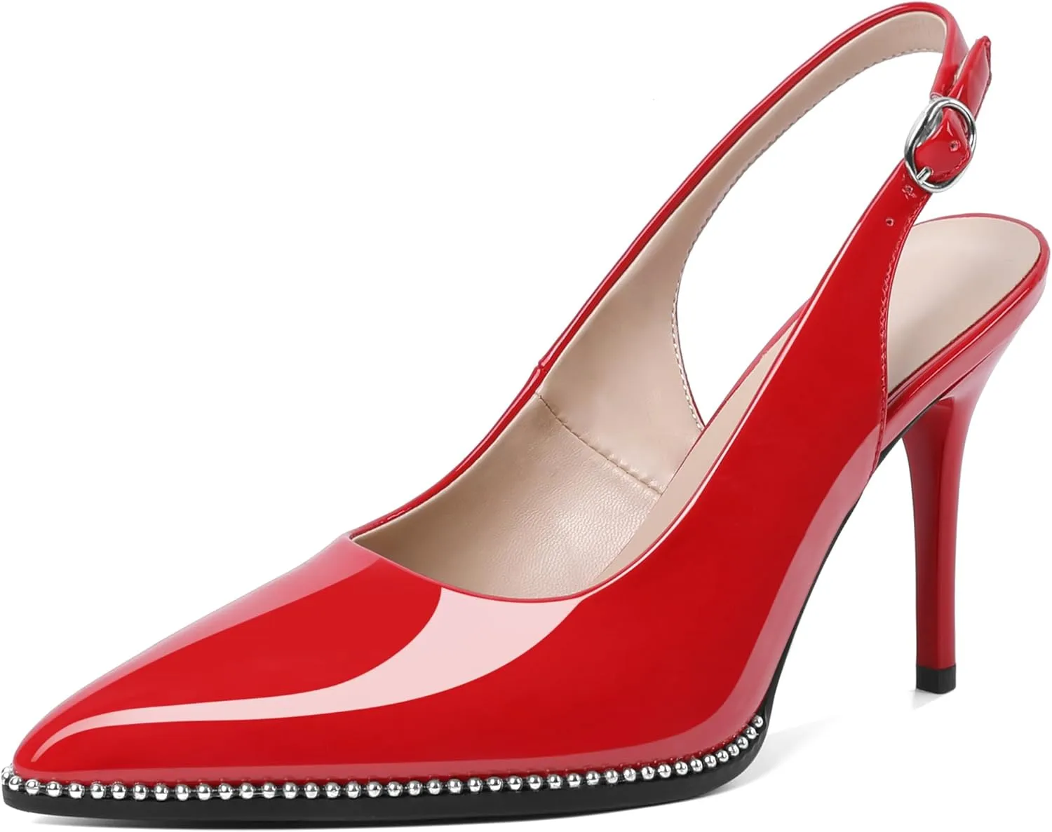 SAMMITOP Women Slingback Heels Stilettos Closed Pointed Toe High Heel Silver Beaded Pumps Comfortable 3.5 Inch High Heels for Women Dressy Shoes