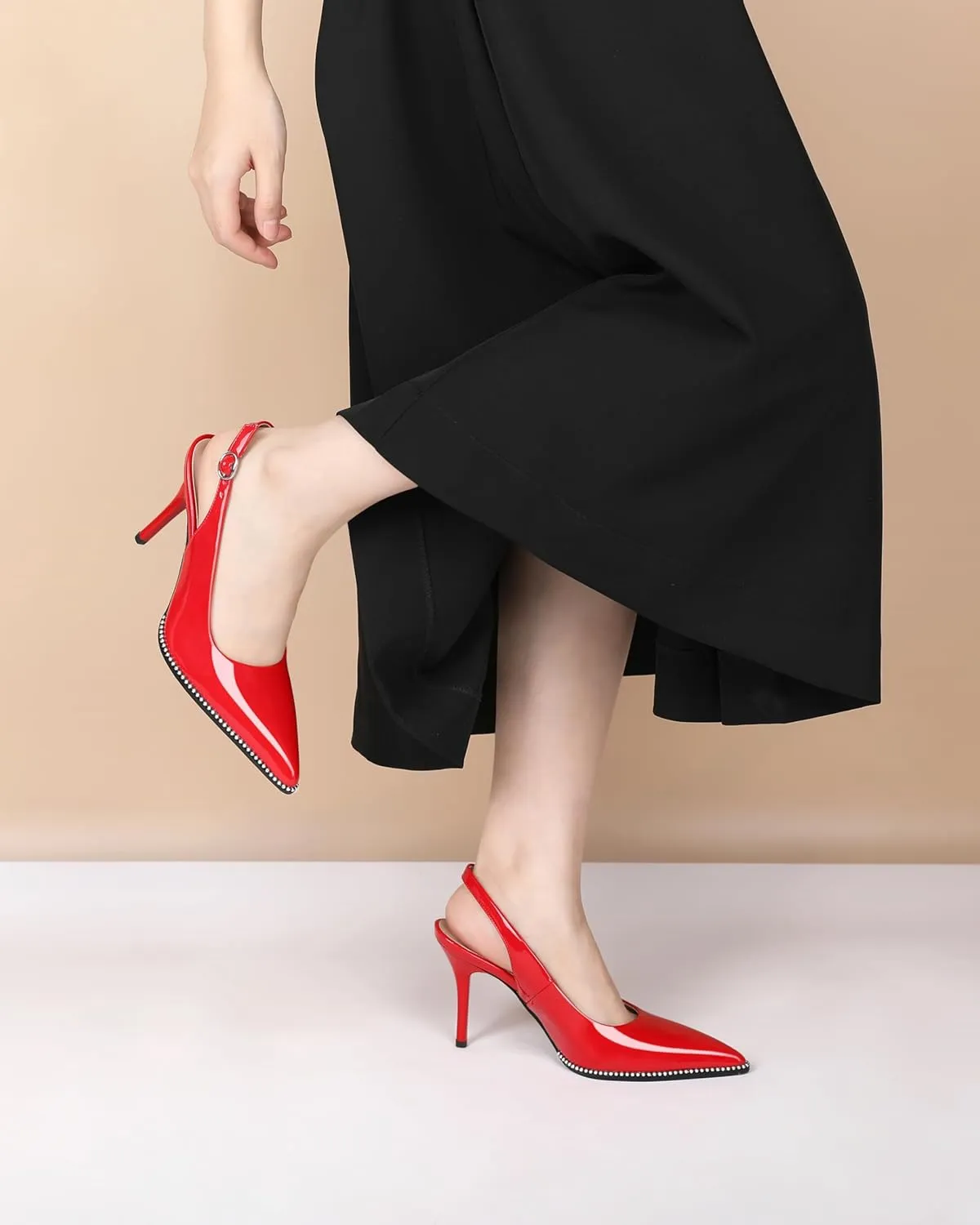 SAMMITOP Women Slingback Heels Stilettos Closed Pointed Toe High Heel Silver Beaded Pumps Comfortable 3.5 Inch High Heels for Women Dressy Shoes