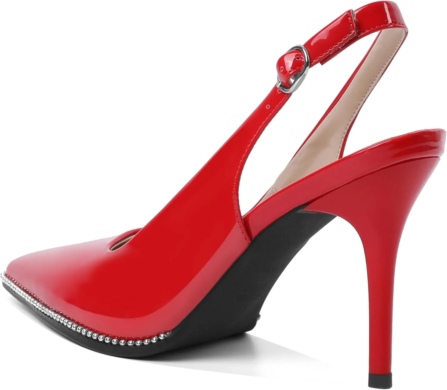 SAMMITOP Women Slingback Heels Stilettos Closed Pointed Toe High Heel Silver Beaded Pumps Comfortable 3.5 Inch High Heels for Women Dressy Shoes