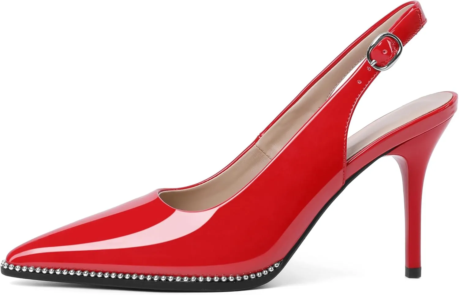 SAMMITOP Women Slingback Heels Stilettos Closed Pointed Toe High Heel Silver Beaded Pumps Comfortable 3.5 Inch High Heels for Women Dressy Shoes