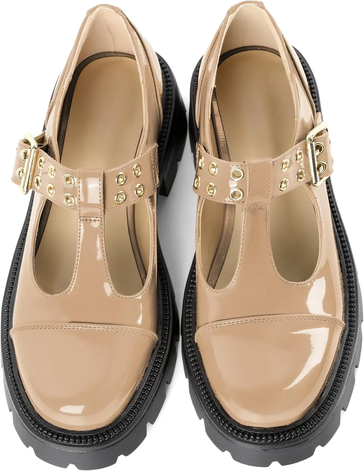 SAMMITOP Women's Mary Jane Shoes Platform Lug Sole Low Heel Chunky Pumps Round Toe Oxfords Shoes Kawaii Punk Goth Uniform Dress Shoes 2 Inches