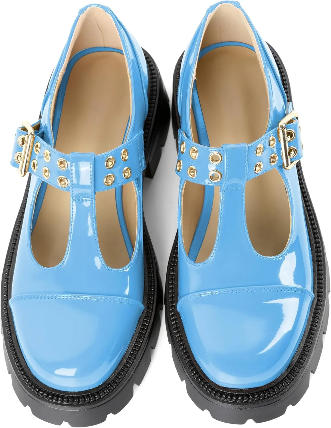SAMMITOP Women's Mary Jane Shoes Platform Lug Sole Low Heel Chunky Pumps Round Toe Oxfords Shoes Kawaii Punk Goth Uniform Dress Shoes 2 Inches