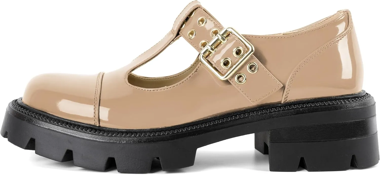 SAMMITOP Women's Mary Jane Shoes Platform Lug Sole Low Heel Chunky Pumps Round Toe Oxfords Shoes Kawaii Punk Goth Uniform Dress Shoes 2 Inches