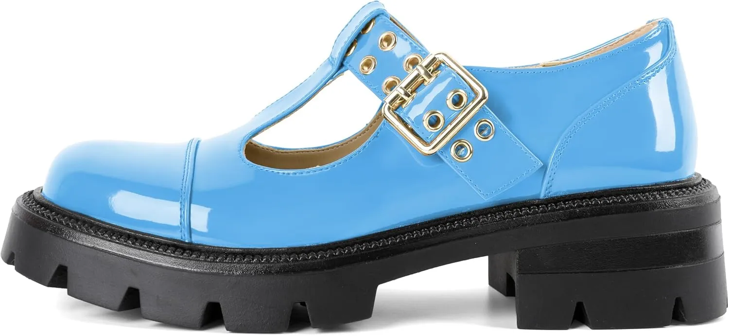 SAMMITOP Women's Mary Jane Shoes Platform Lug Sole Low Heel Chunky Pumps Round Toe Oxfords Shoes Kawaii Punk Goth Uniform Dress Shoes 2 Inches