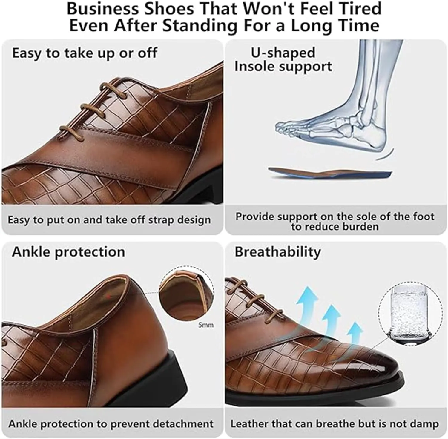 SANNAX Men’s Oxfords Formal Lace Up Dress Shoes, Classic Business Casual Leather Shoes for Men