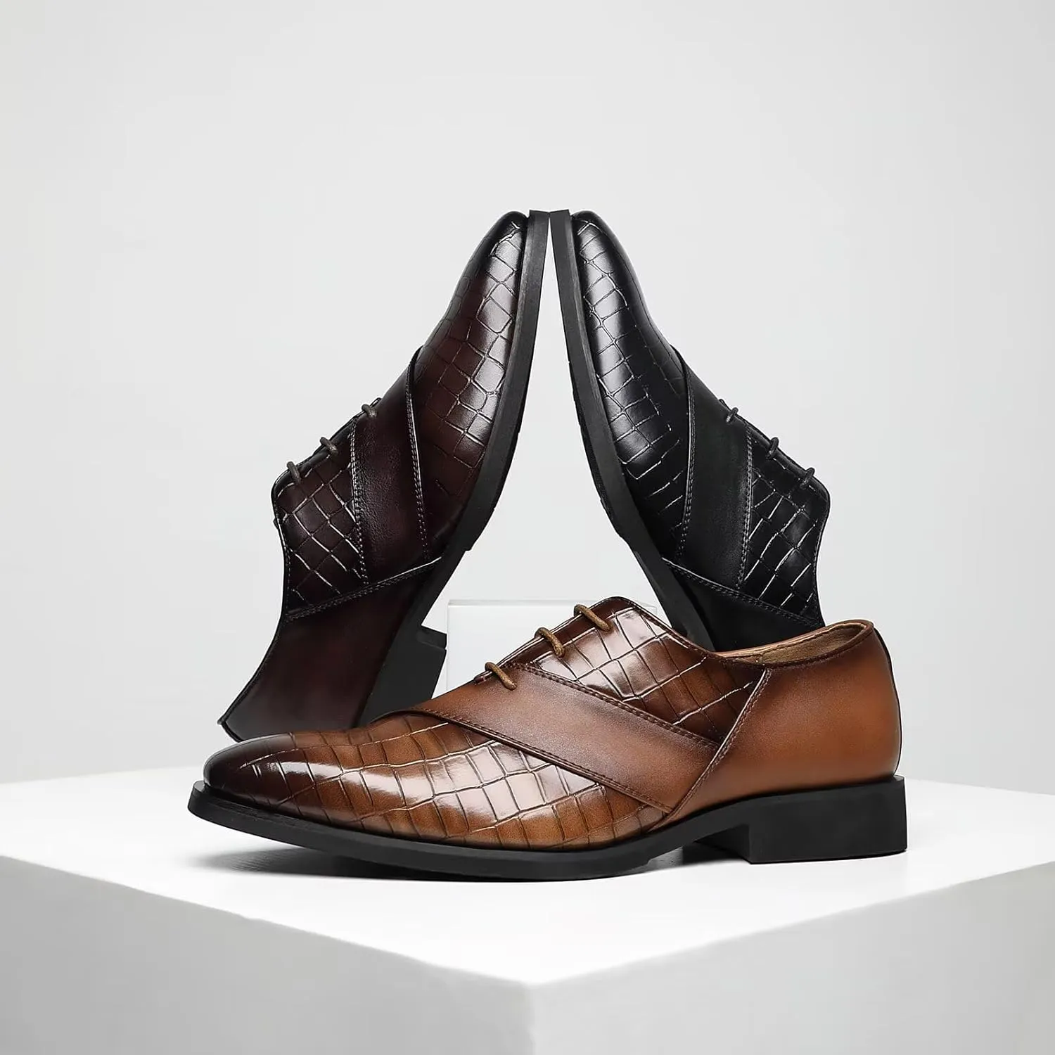 SANNAX Men’s Oxfords Formal Lace Up Dress Shoes, Classic Business Casual Leather Shoes for Men