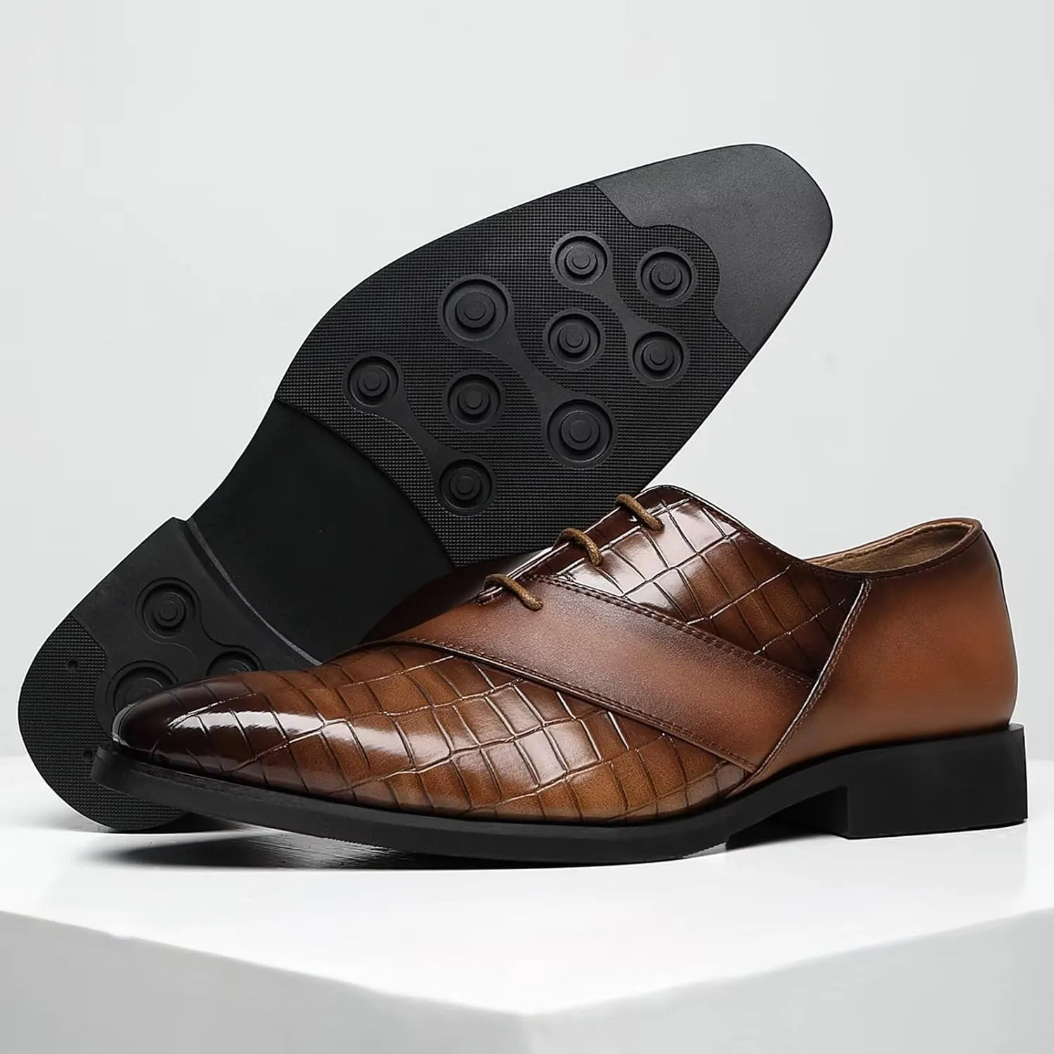 SANNAX Men’s Oxfords Formal Lace Up Dress Shoes, Classic Business Casual Leather Shoes for Men