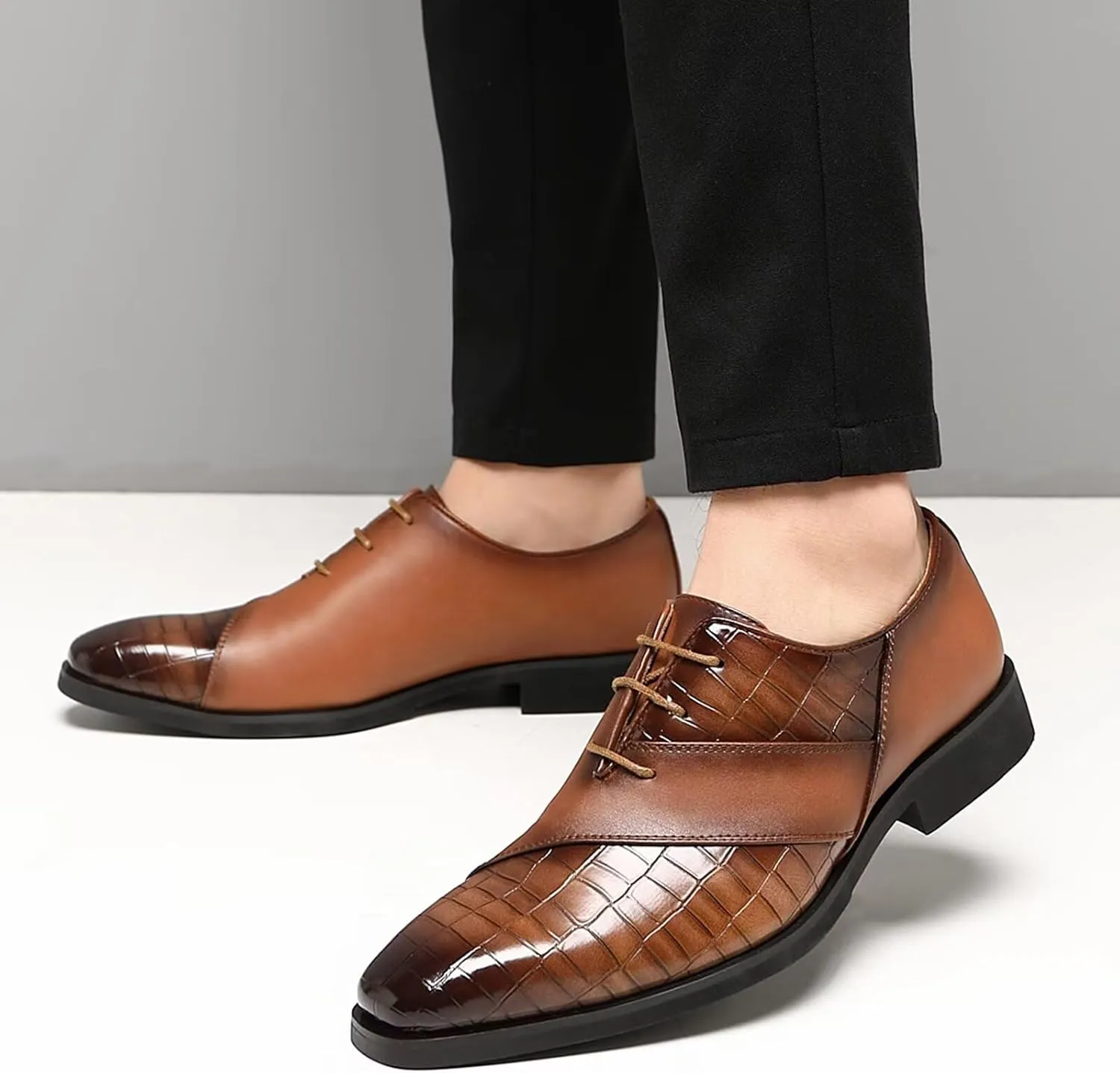 SANNAX Men’s Oxfords Formal Lace Up Dress Shoes, Classic Business Casual Leather Shoes for Men