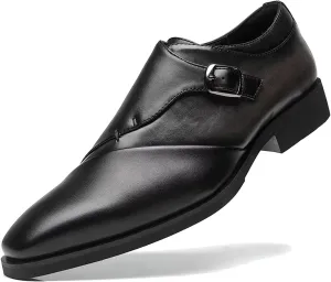 SANNAX Monk Strap Men’s Dress Loafer Shoes Plain Toe Classic Oxfords Shoes for Formal Business Wedding