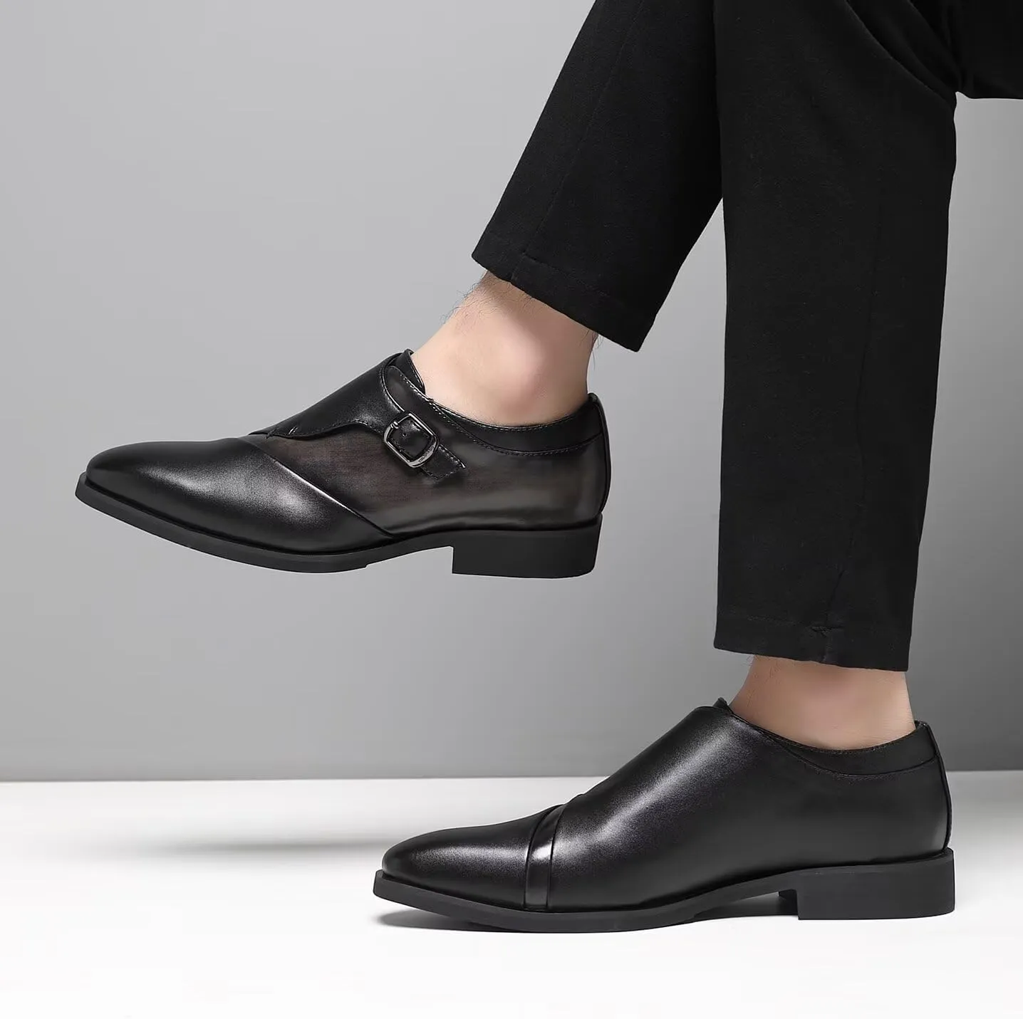 SANNAX Monk Strap Men’s Dress Loafer Shoes Plain Toe Classic Oxfords Shoes for Formal Business Wedding