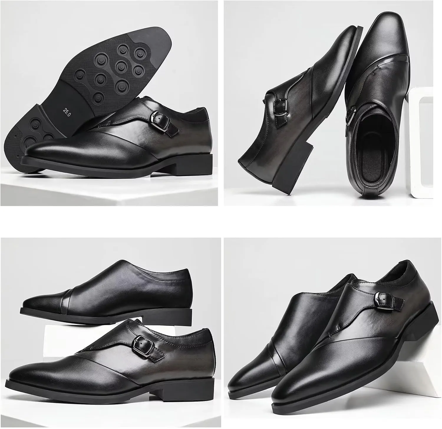 SANNAX Monk Strap Men’s Dress Loafer Shoes Plain Toe Classic Oxfords Shoes for Formal Business Wedding