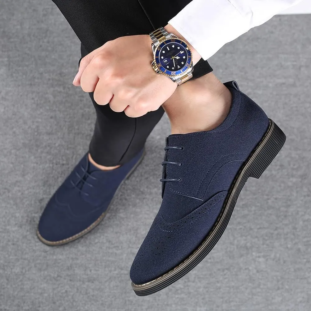 Santimon Mens Fashion Suede Leather Wingtip Oxfords Business Dress Casual Brogue Derby Shoes