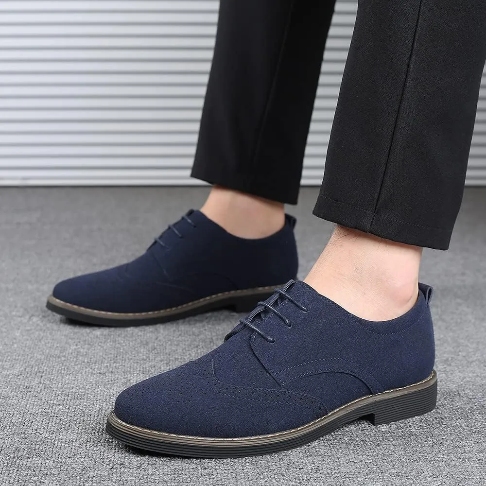 Santimon Mens Fashion Suede Leather Wingtip Oxfords Business Dress Casual Brogue Derby Shoes