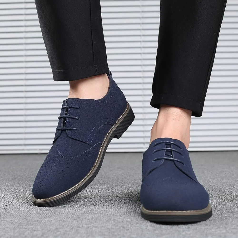 Santimon Mens Fashion Suede Leather Wingtip Oxfords Business Dress Casual Brogue Derby Shoes