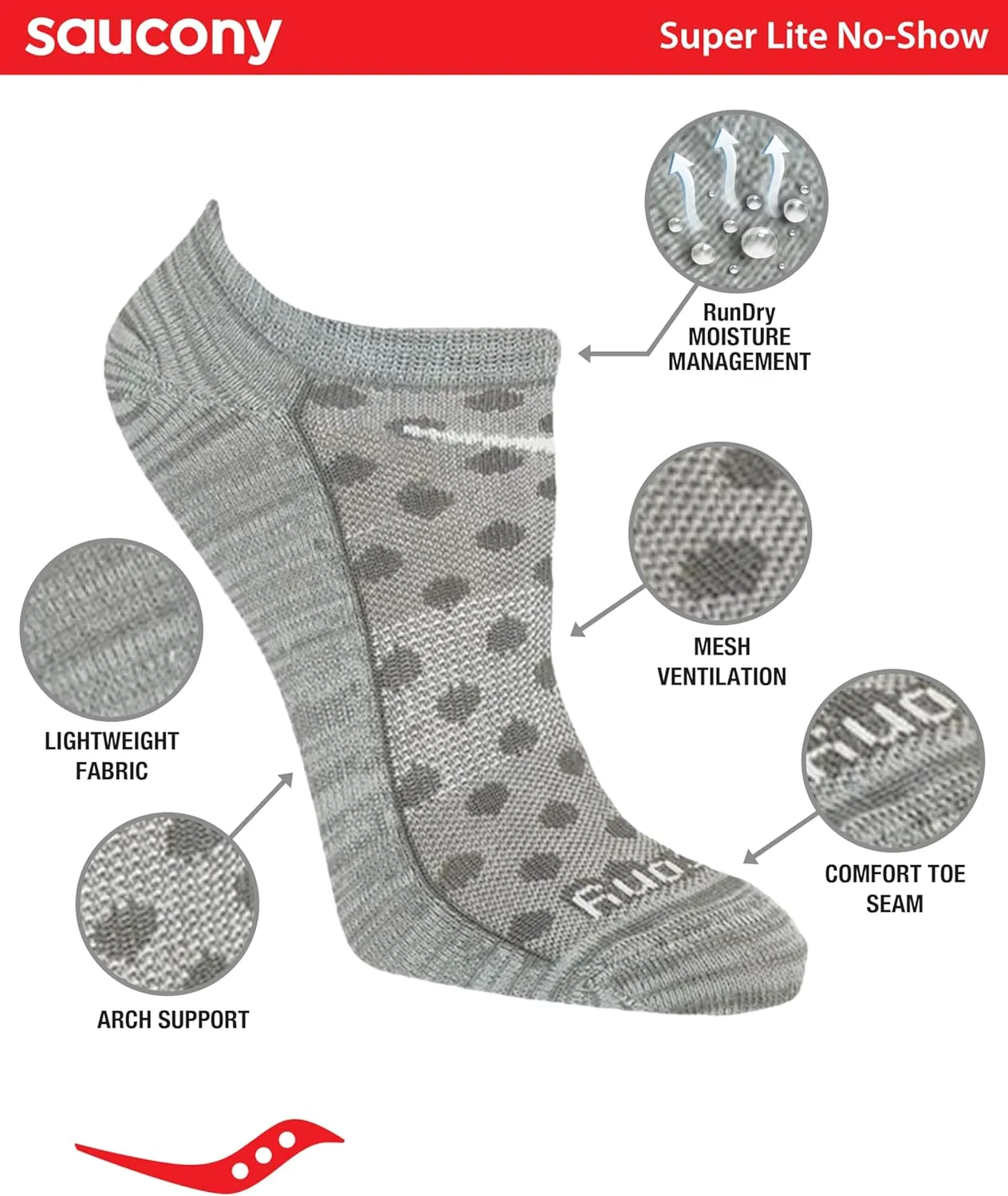 Saucony Women's RunDry Performance Super Lite No-Show Athletic Socks, (8 Pairs)