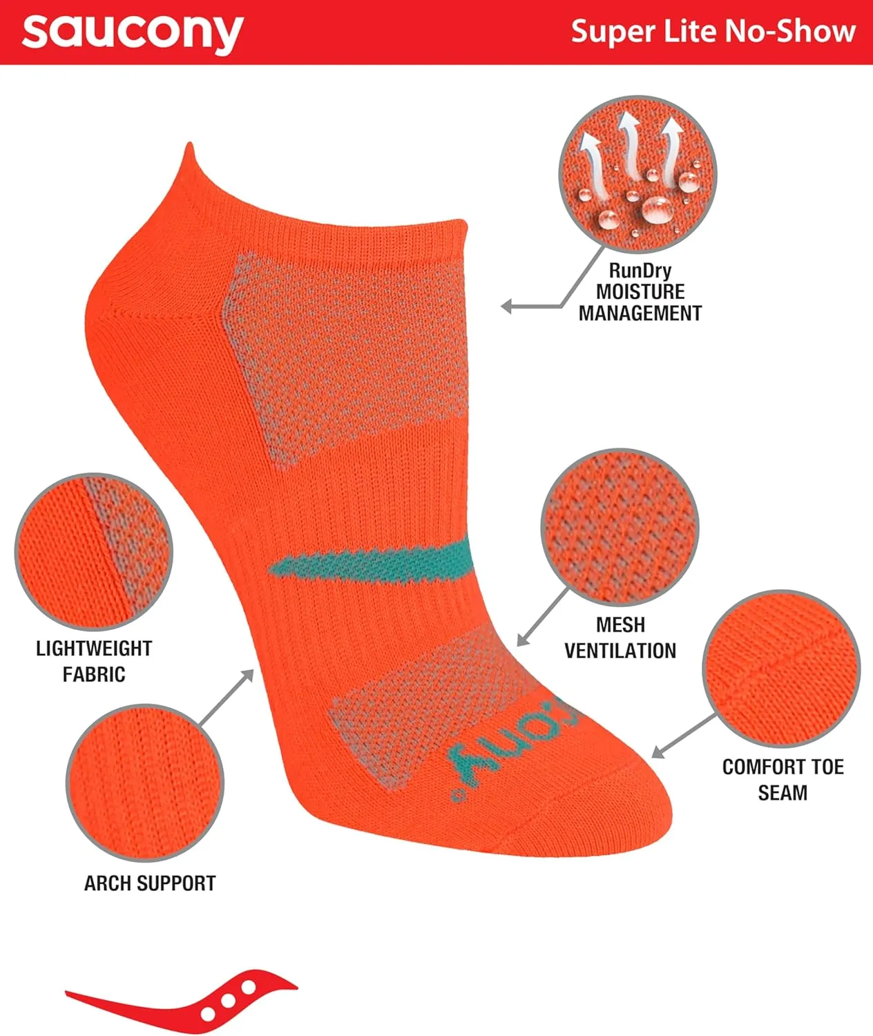 Saucony Women's RunDry Performance Super Lite No-Show Athletic Socks, (8 Pairs)