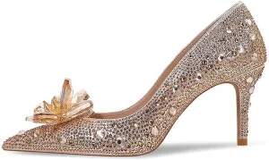 sexytag Women's Crystal Rhinestone Poined Toe Pumps Clear Stiletto High Heels