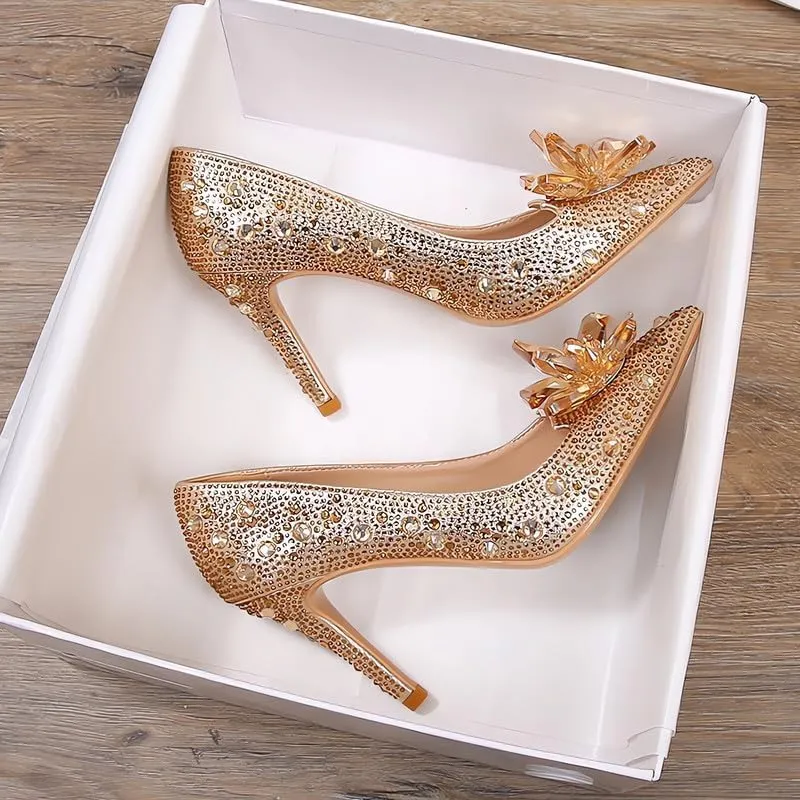 sexytag Women's Crystal Rhinestone Poined Toe Pumps Clear Stiletto High Heels