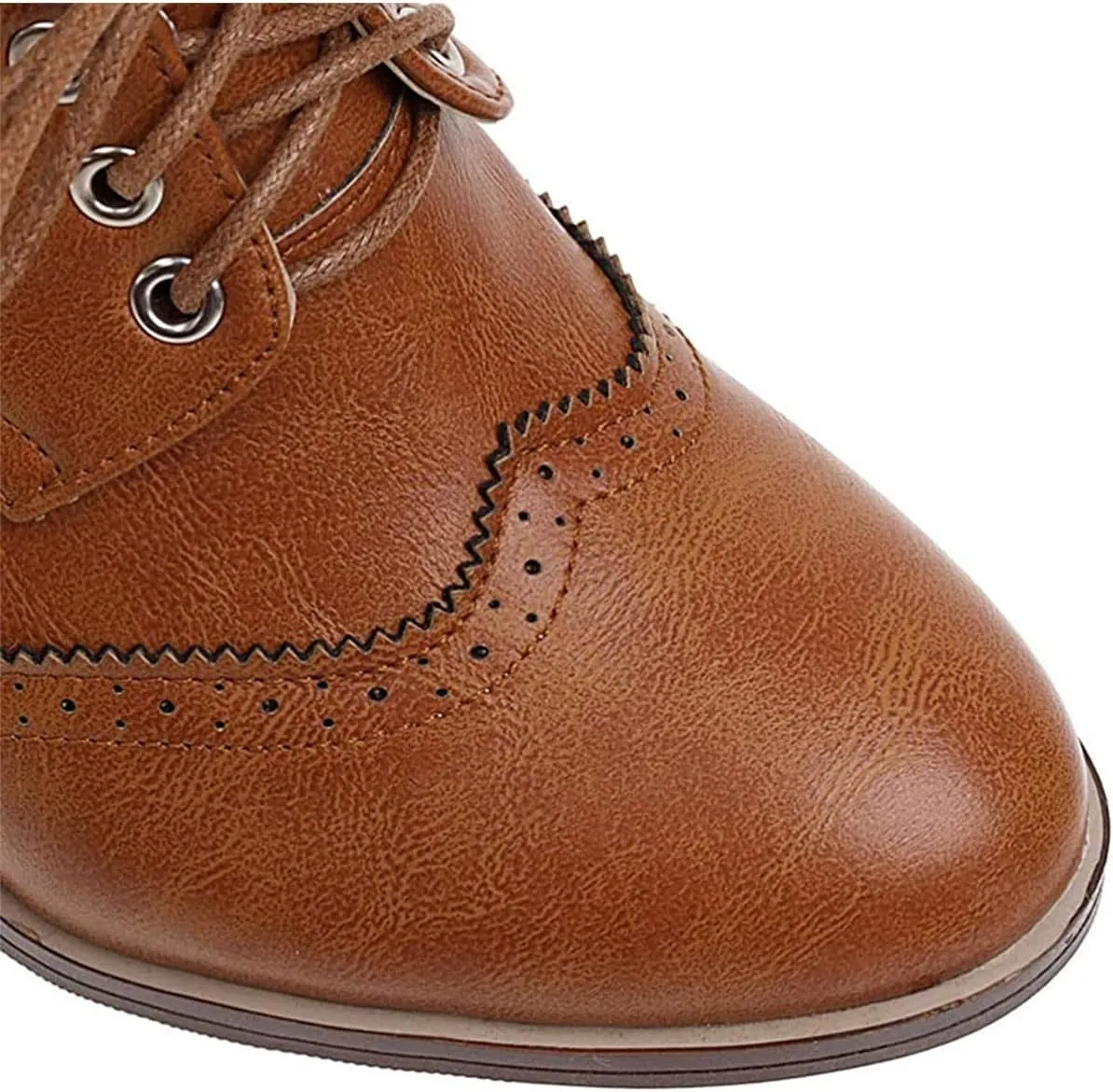 SHEMEE Women's Chunky High Heel Wingtip Oxfords Round Toe Lace Up Block Heels Vintage Brogues Pumps Shoes