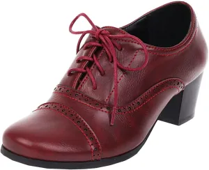 SHEMEE Women's Chunky Lace Up Vintage Oxfords Dress Pumps Round Toe Block Mid Heels Retro Brogues Shoes